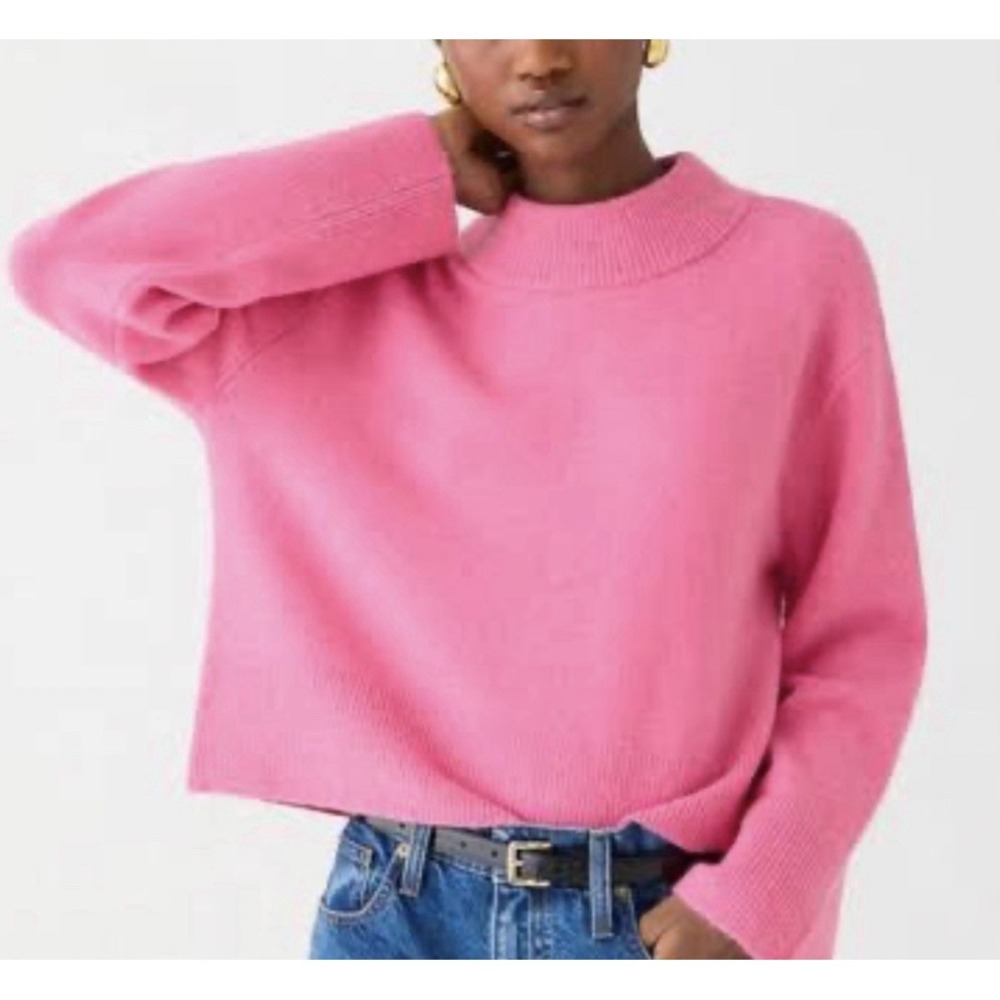 J Crew Pink Merino Wool Alpaca Chunky Mock Neck Sweater Boxy L Cozy Soft Girl